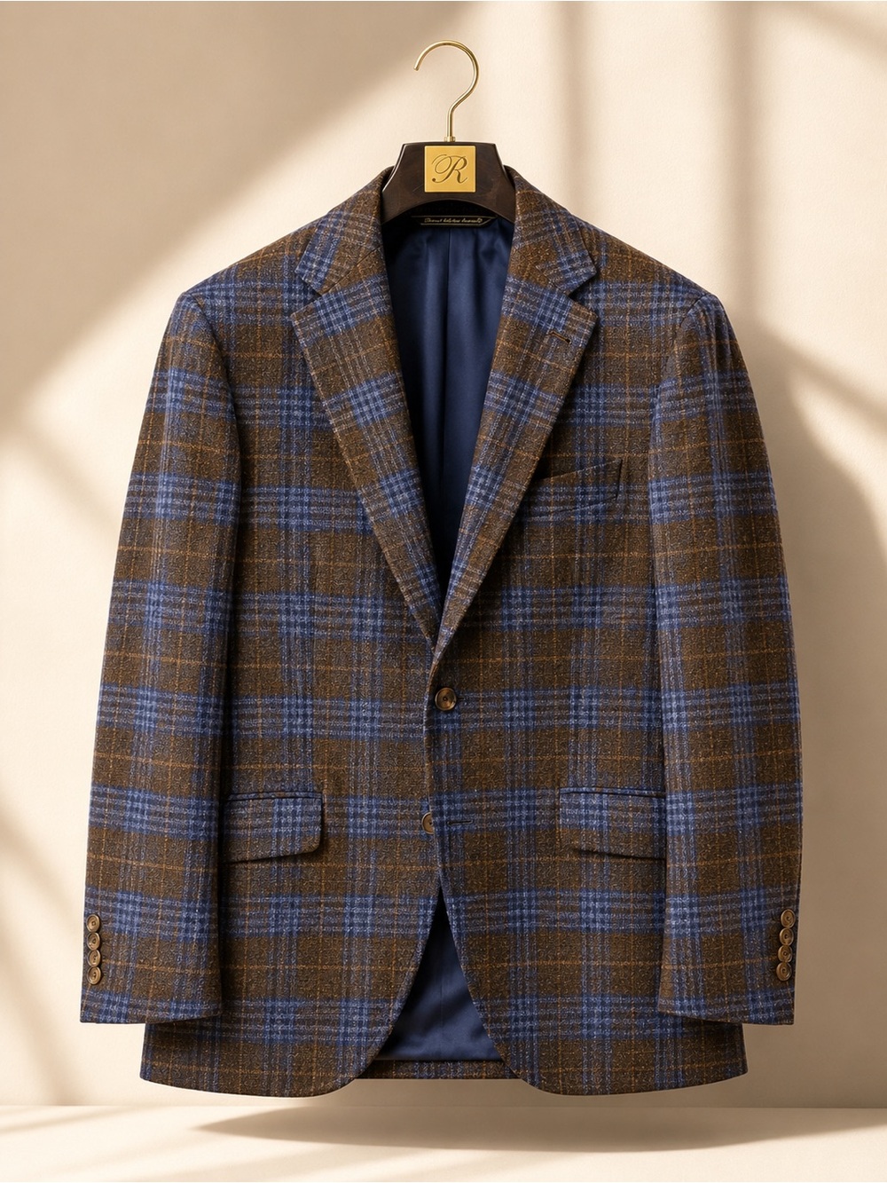 Vitale Barberis Canonico Men's Blue/ Brown Plaid 2-Button Notch Lapel Blazer
40R